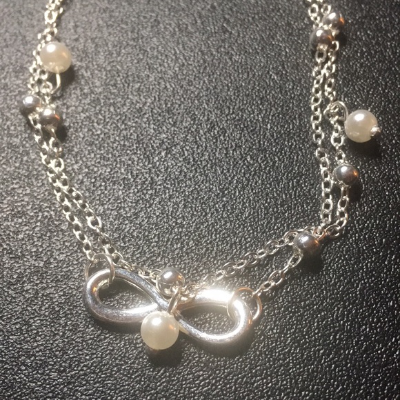 Silver Tone Faux Pearl & Infinity Anklet - Picture 2 of 7